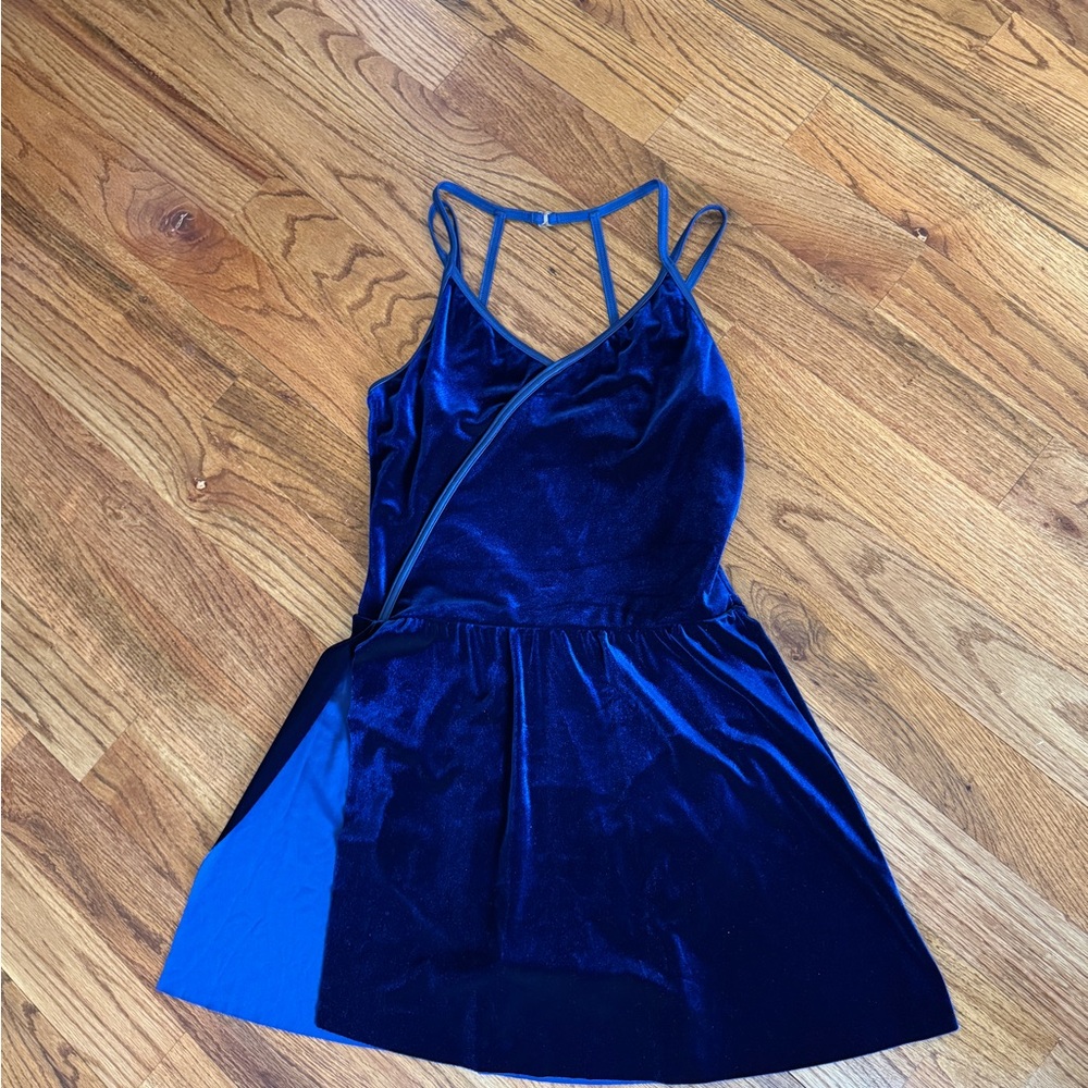 Weissman Deep Blue Velvet Mini Dress with Bright Blue Panel
